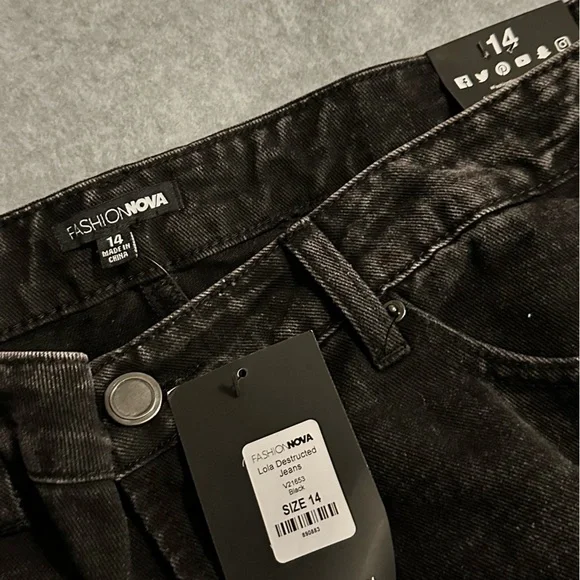 NWT Fashion Nova Lola Destructured Jeans black size 14 - Picture 7 of 10